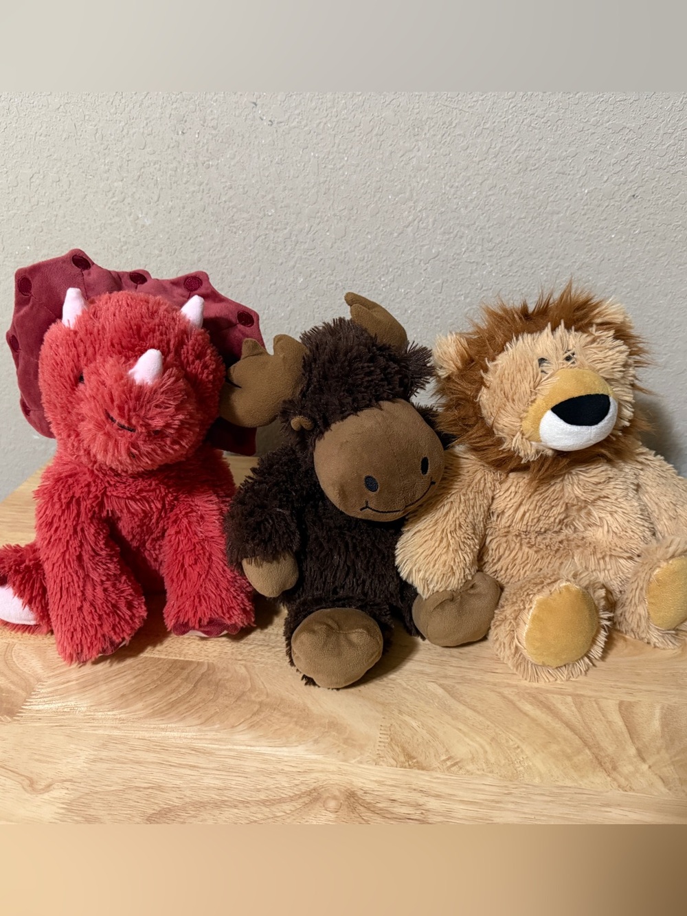 Warmies - Red Triceratops, Brown Moose & Tan Lion Soft Toy Trio - Kids Toys